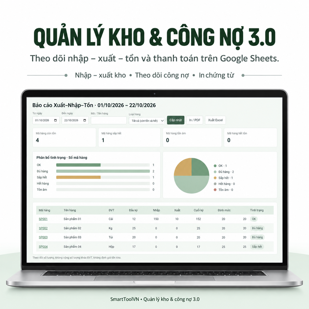 File quản lý kho và công nợ trên Google Sheets 3.0
